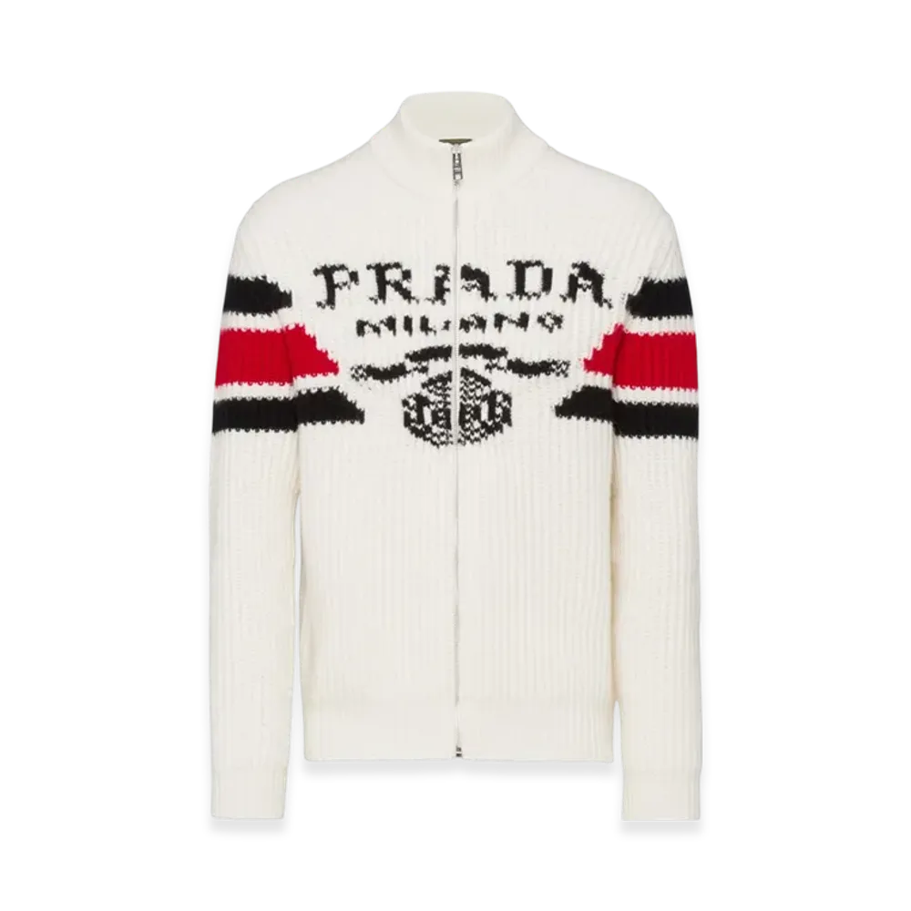 PRADA Jacquard Cashmere Cardigan "White"