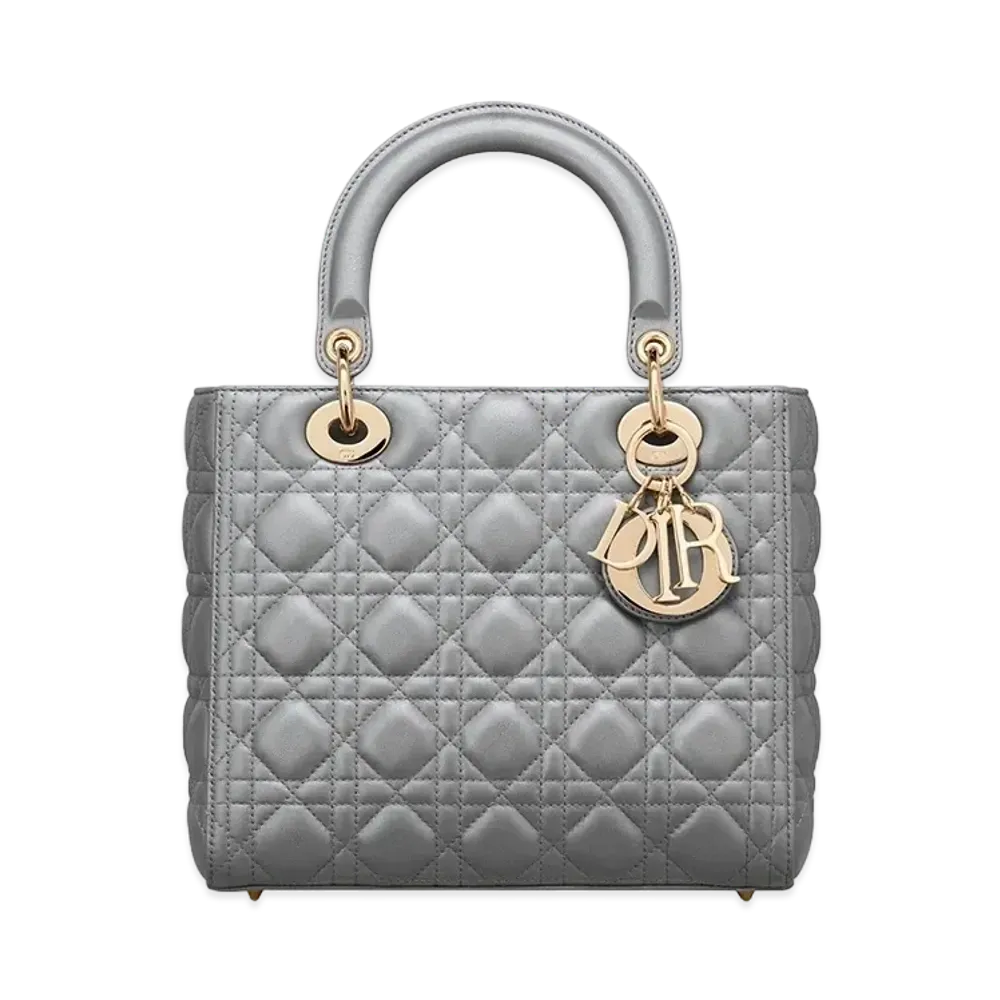 Dior Medium Lady Bag Pearlescent "Opaline Gray"