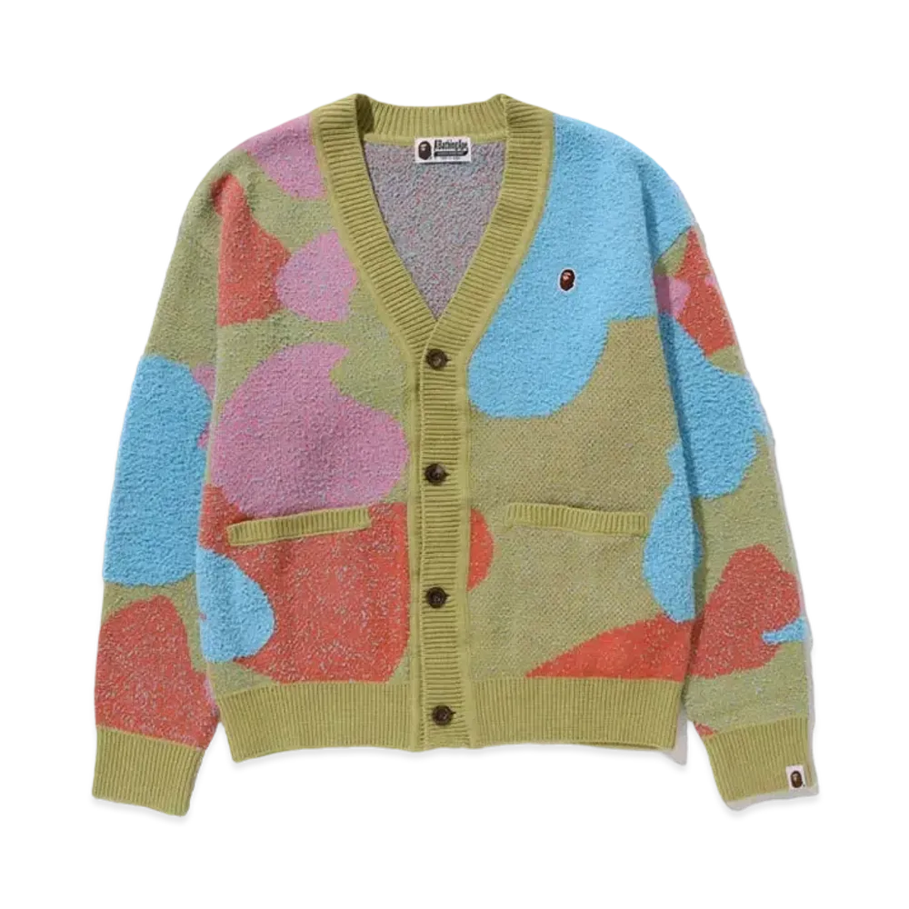 A BATHING APE Ladies Liquid Camo Knit Cardigan "Green"