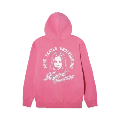 X-Girl Face & Cursive Logo Zip Up Sweat Hoodie "Pink"