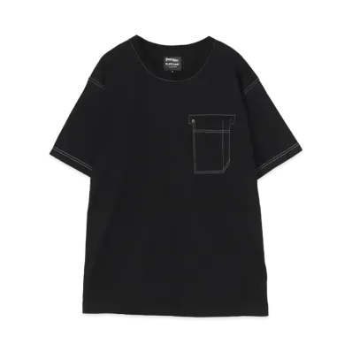 Yohji Yamamoto Pour Homme PEACE AND AFTER COLOR STITCH POCKET HALF SLEEVES TEE "Black"