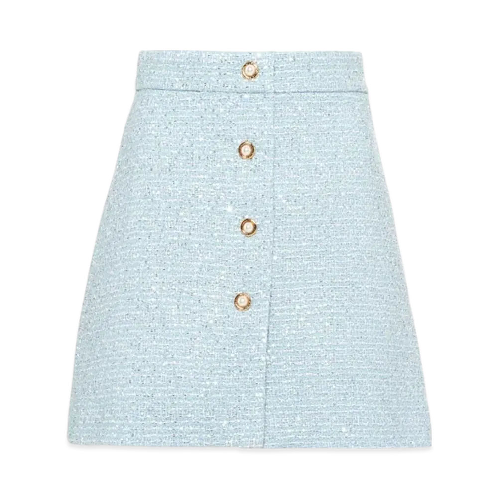 MIU MIU Women's Sequined Tweed Mini Skirt "Astro Blue"