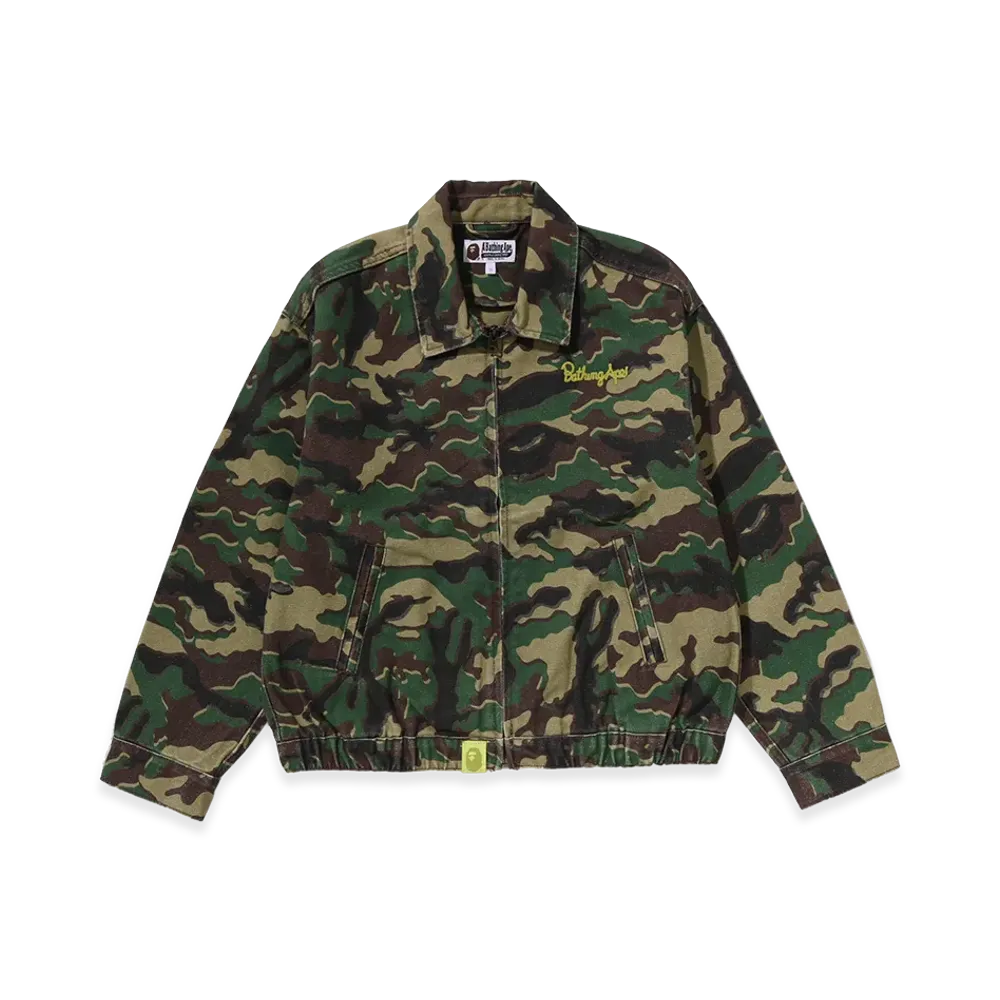 A BATHING APE Women's Glitch Woodland Camo Bathing Ape Logo Worker Jacket "Green"