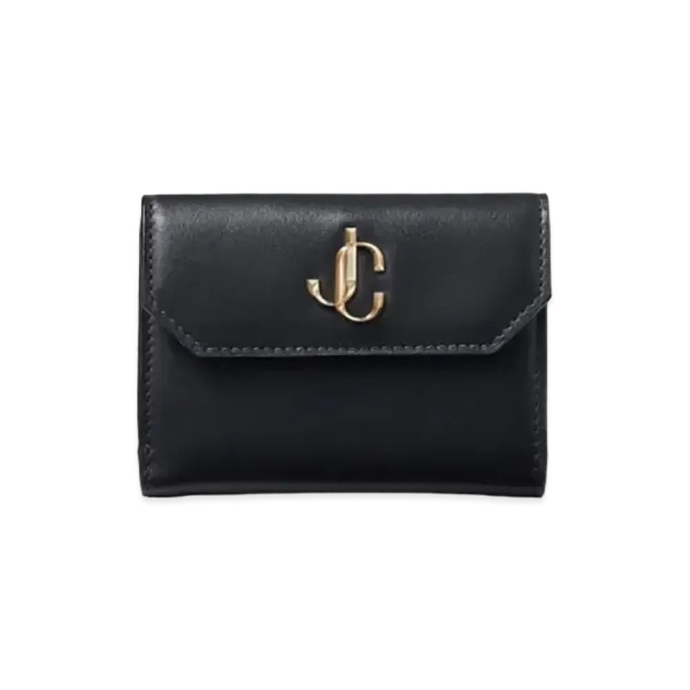 Jimmy Choo Odile Smooth Calf Leather Wallet With JC Logo "Light Gold/Black"