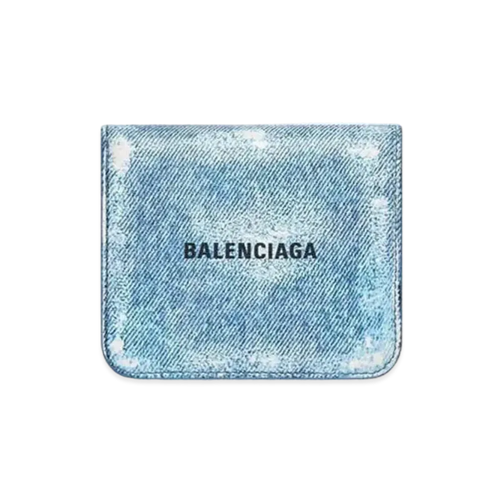 BALENCIAGA Cash Flap Coin and Card Holder Denim Printed Nappa Lambskin "Blue"