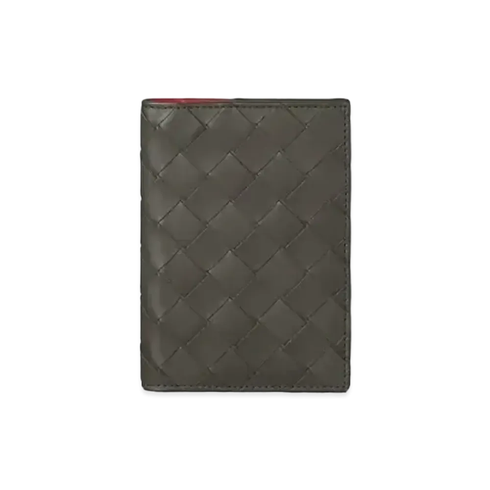 Bottega Veneta Intrecciato Calfskin Passport Case "Light Graphite/Bright Red"