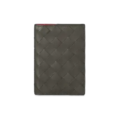 Bottega Veneta Intrecciato Calfskin Passport Case "Light Graphite/Bright Red"