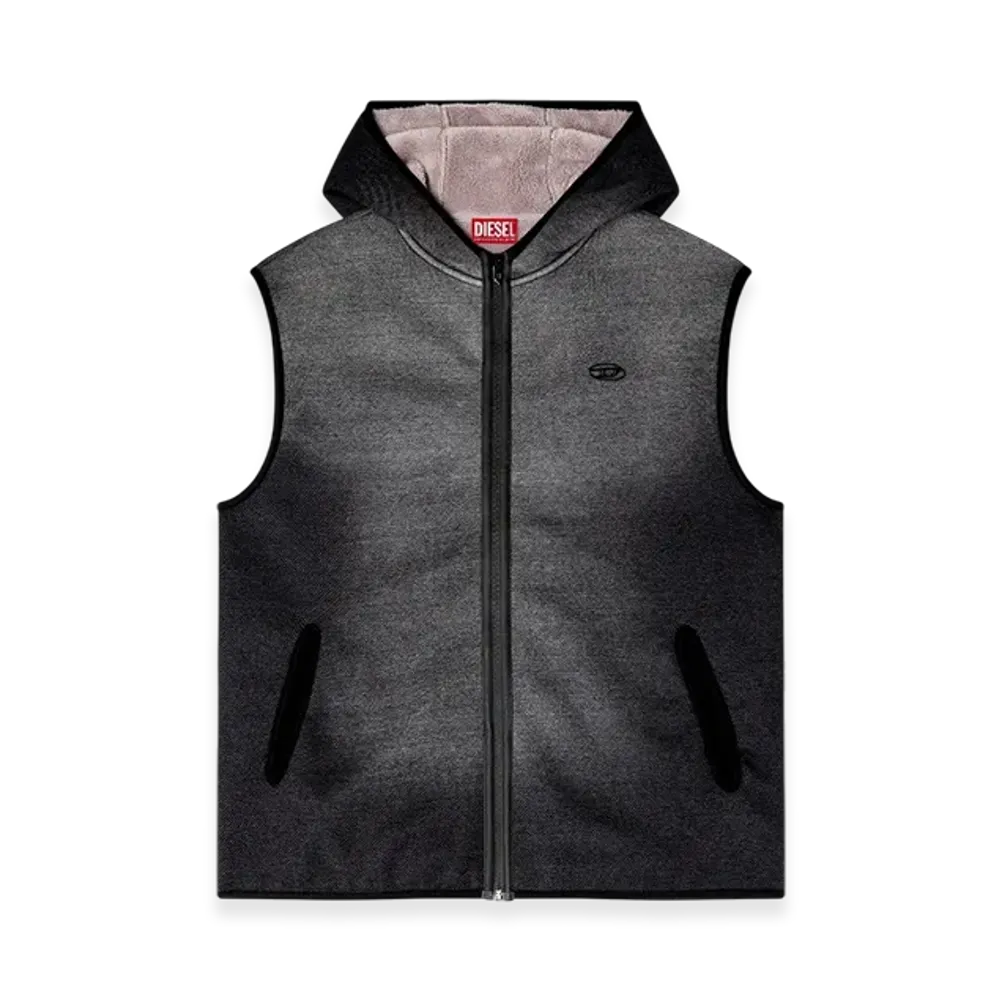 Diesel S-Haky Hooded Vest In Denim-Effect Jacquard "Black"