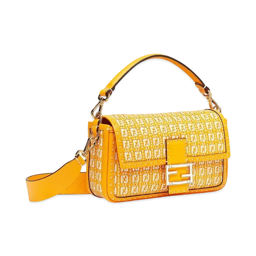 FENDI Baguette Braided Leather Bag "Orange/White"