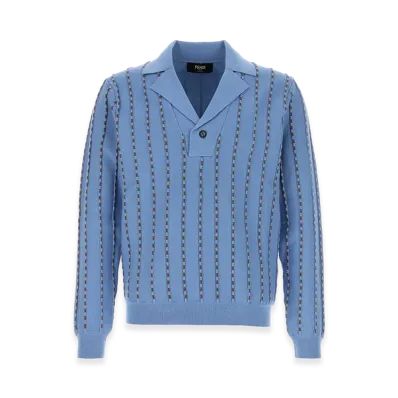 FENDI Cotton Polo Shirt "Cerulean Blue/Light Blue"