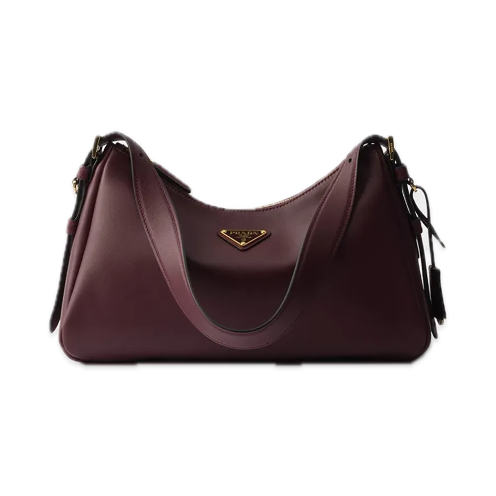 PRADA Aime Medium Leather Shoulder Bag "Burgundy"