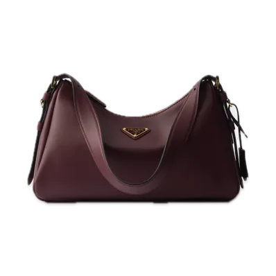 PRADA Aime Medium Leather Shoulder Bag "Burgundy"