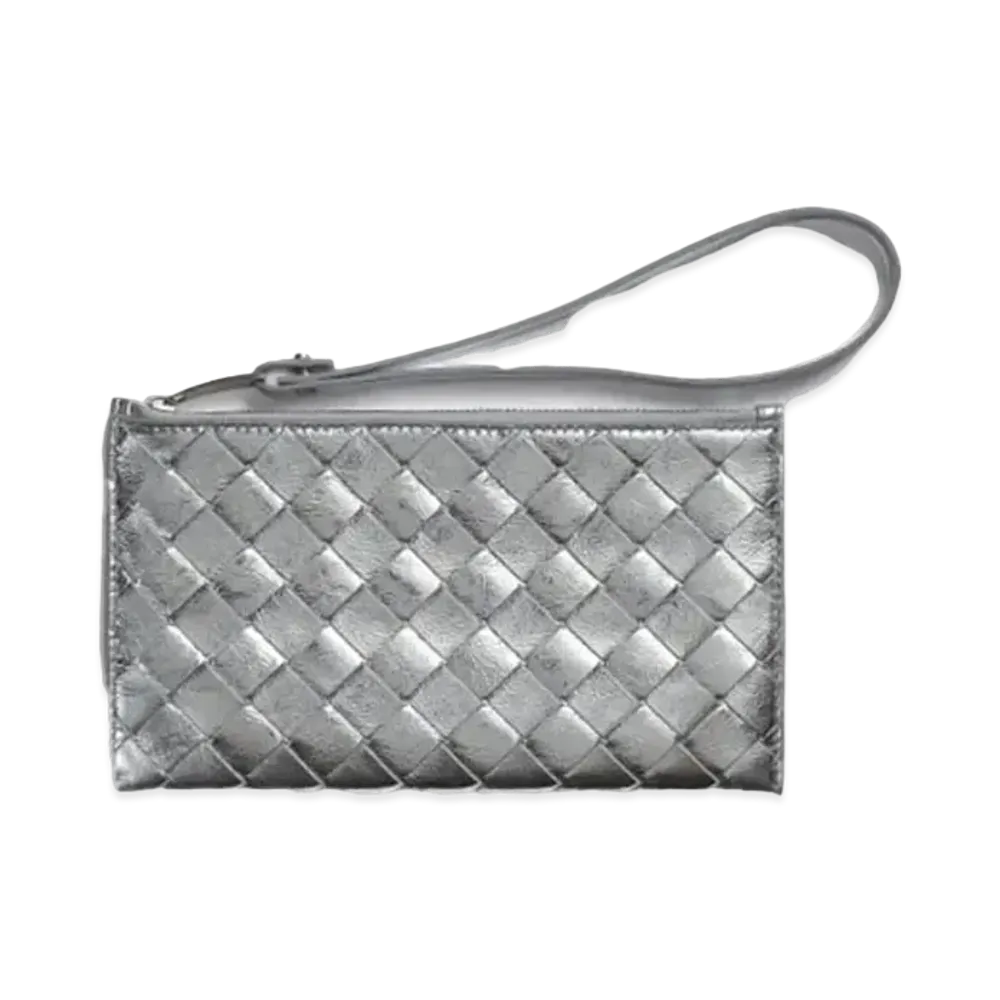 Bottega Veneta Intrecciato Laminated Leather Pouch "Silver"