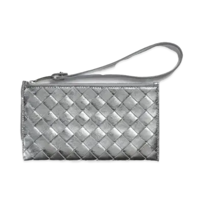 Bottega Veneta Intrecciato Laminated Leather Pouch "Silver"