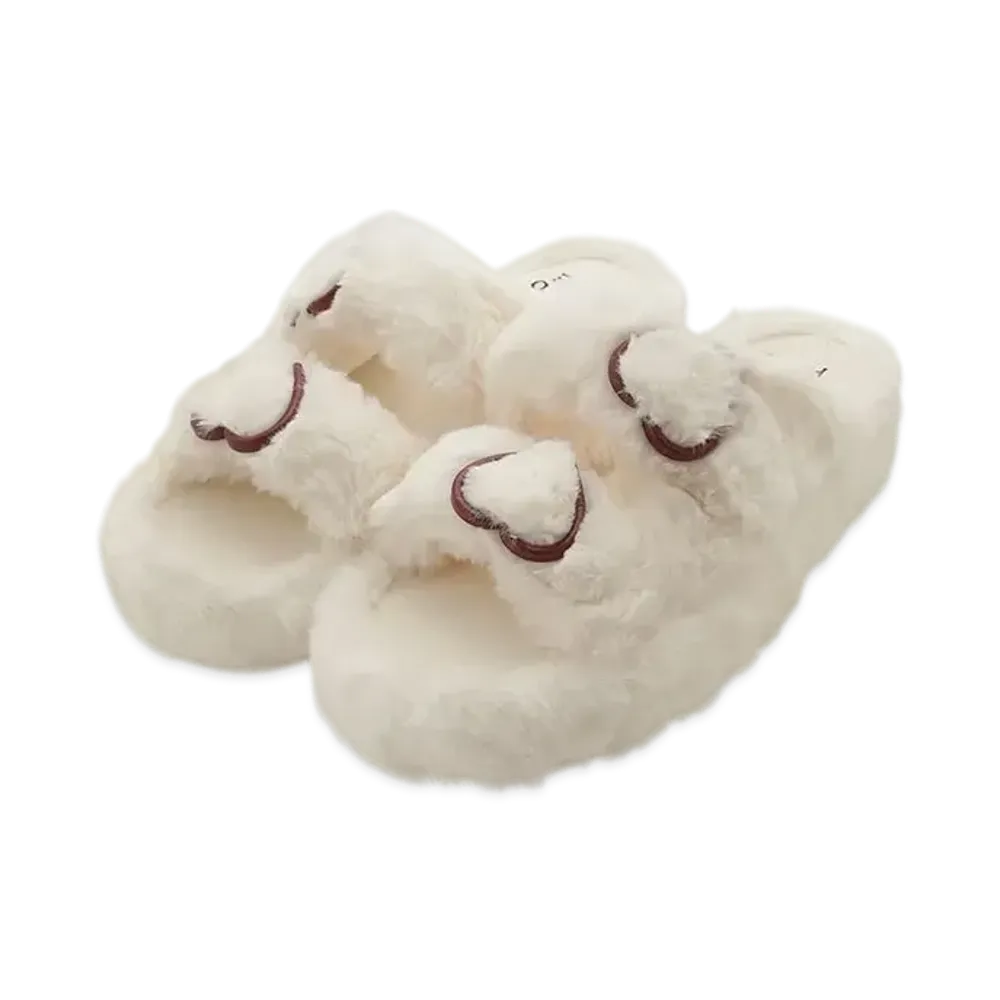 GELATO PIQUE Valentine Heart Buckle Eco Fur Room Shoes "Cream"