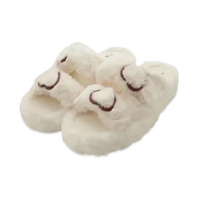 GELATO PIQUE Valentine Heart Buckle Eco Fur Room Shoes "Cream"