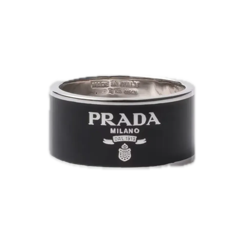 PRADA Enamel Silver Ring "Black"
