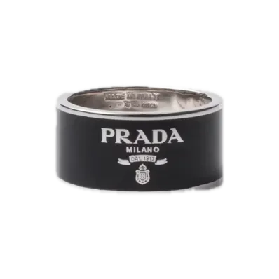PRADA Enamel Silver Ring "Black"