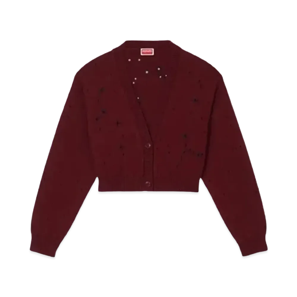 KENZO 'CONSTELLATION' Embroidery Cropped Cardigan "Bordeaux"