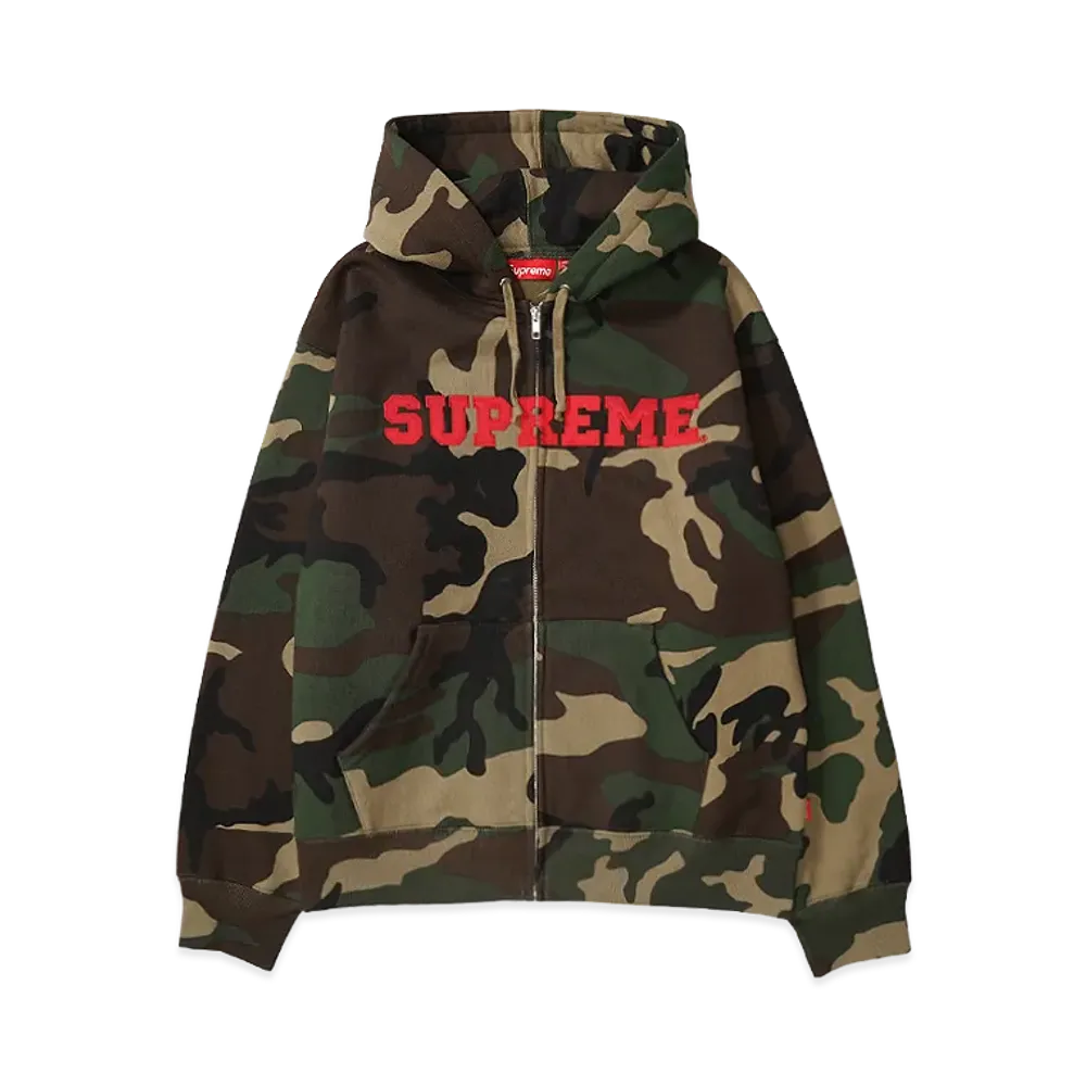 Supreme Collegiate Applique Zip Up Hooded Sweatshirt "Woodland Camo"