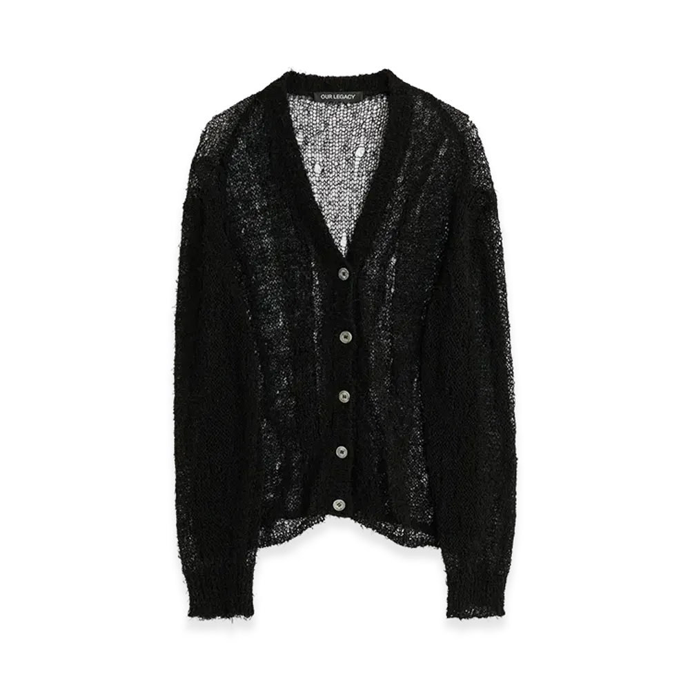 OUR LEGACY Academy Cardigan "Black Ragged Open Linen"