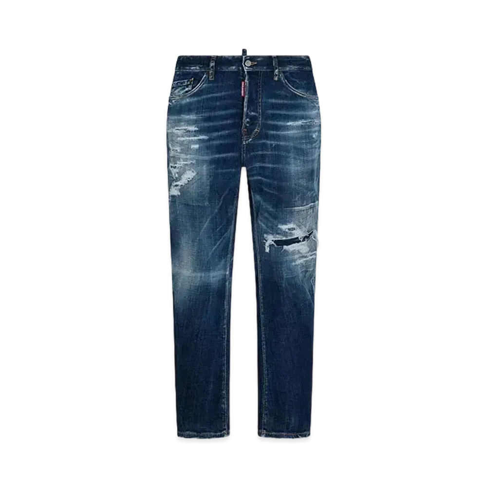 Dsquared2 Dark Ripped Cast Wash Bro Jeans "Navy"
