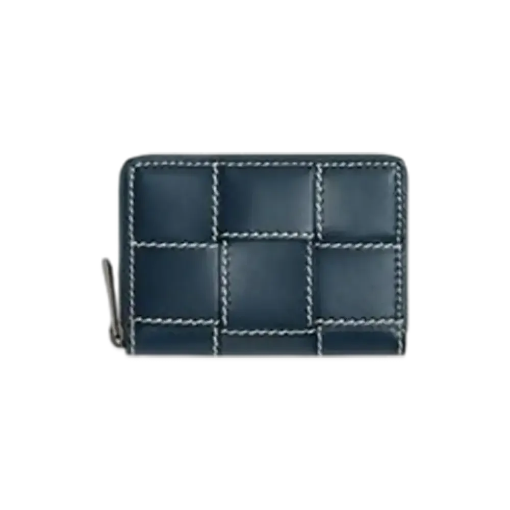 Bottega Veneta Cassette Zippered Coin Purse "Deep Blue/Natural"