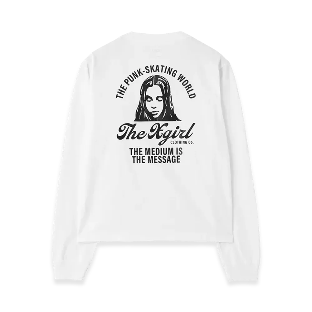 X-Girl Women's Arch Logo And Face L/S Tee "White"