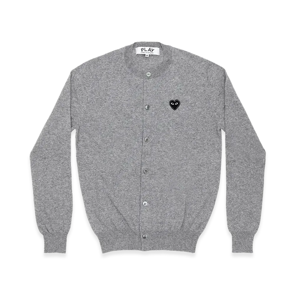 PLAY COMME des GARCONS Unisex Round Neck Cardigan with Emblem x Rhinestone "Top Light Gray"