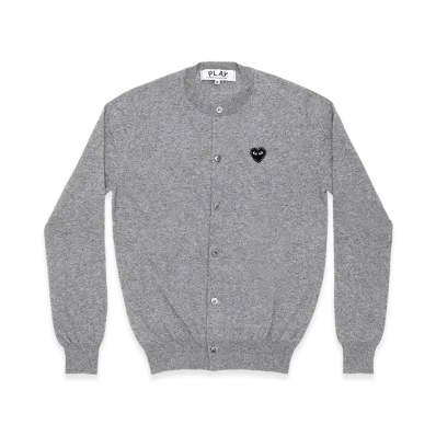 PLAY COMME des GARCONS Unisex Round Neck Cardigan with Emblem x Rhinestone "Top Light Gray"