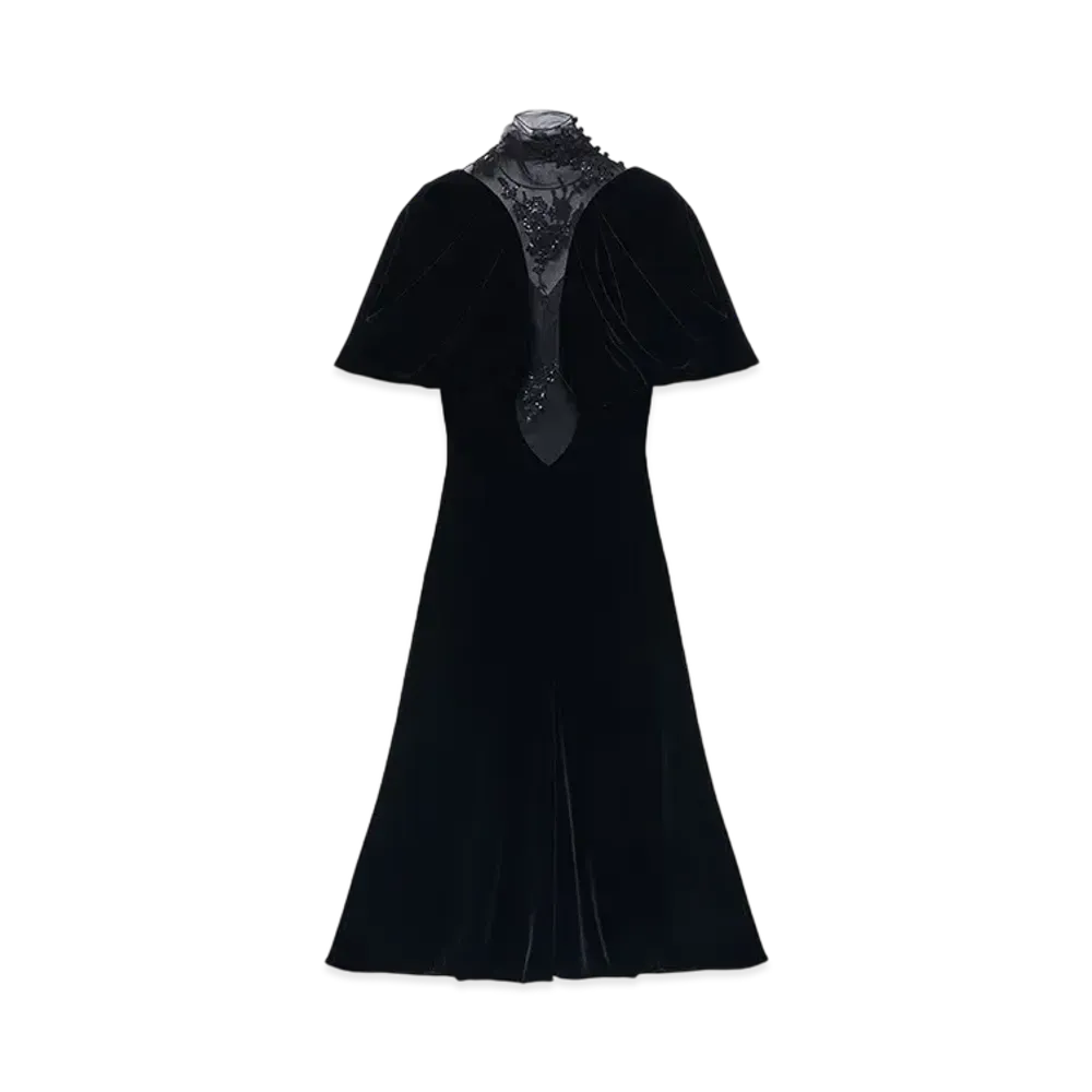 Alexander McQUEEN Lace Detail Velvet Dress "Black"