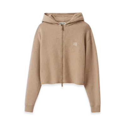 MIU MIU Women's Wool and Cashmere Hoodie Jacket "Sand Beige"