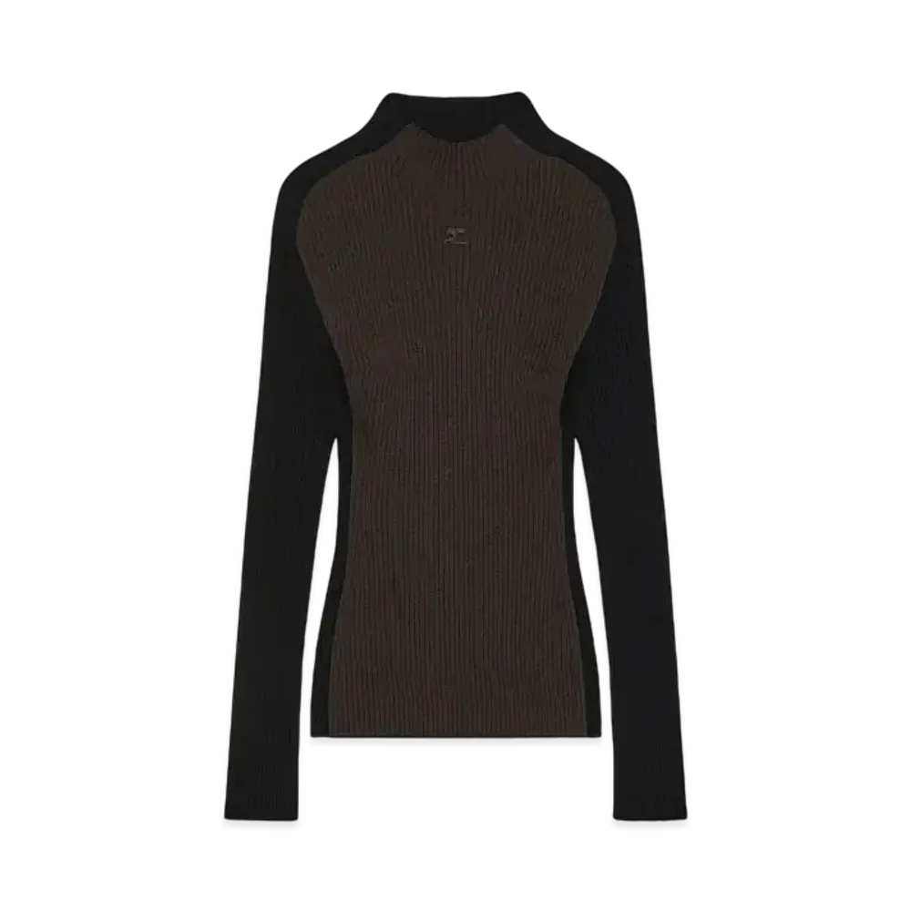Courreges Contrast Frame Rib Knit Sweater "Mud Brown/Black"