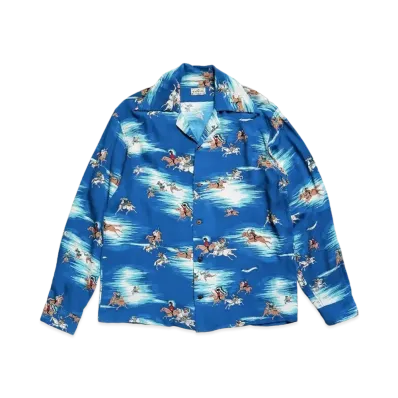 KAPITAL Rayon Kamikaze Pt Wrangle Color Open Collar Shirt "Blue"