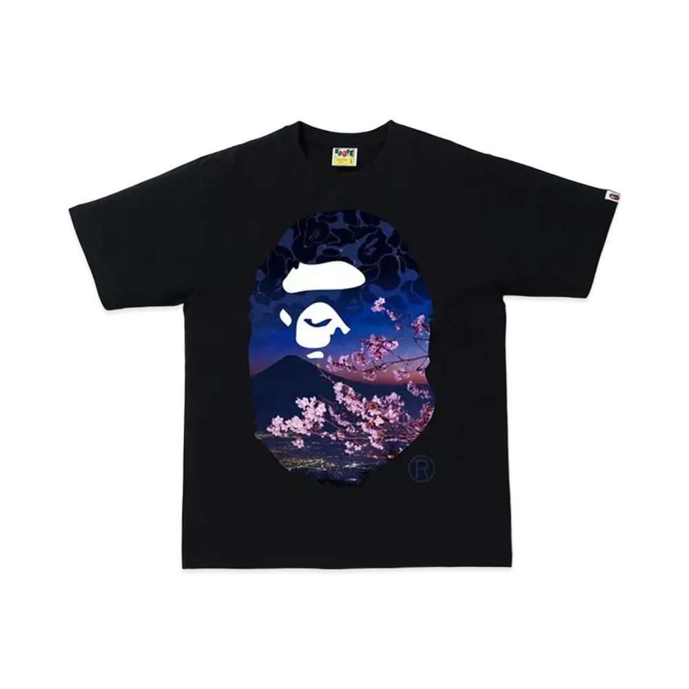 A BATHING APE Sakura Photo Ape Head Tee "Black"