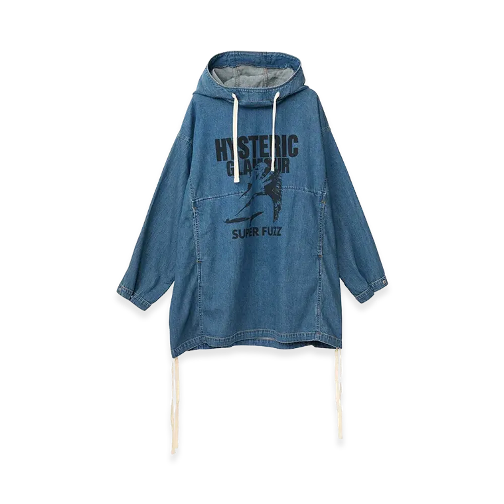 HYSTERIC GLAMOUR Women's FUZZY BEAT Hooded Denim Pullover "Light Indigo Blue"