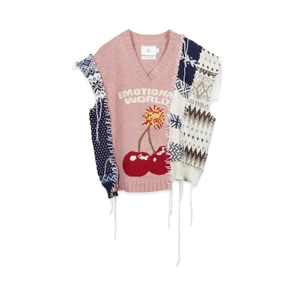 DISCOVERED x EMOTIONAL WORLD Cherry Bomb Remake Knit Vest "MAUVE"