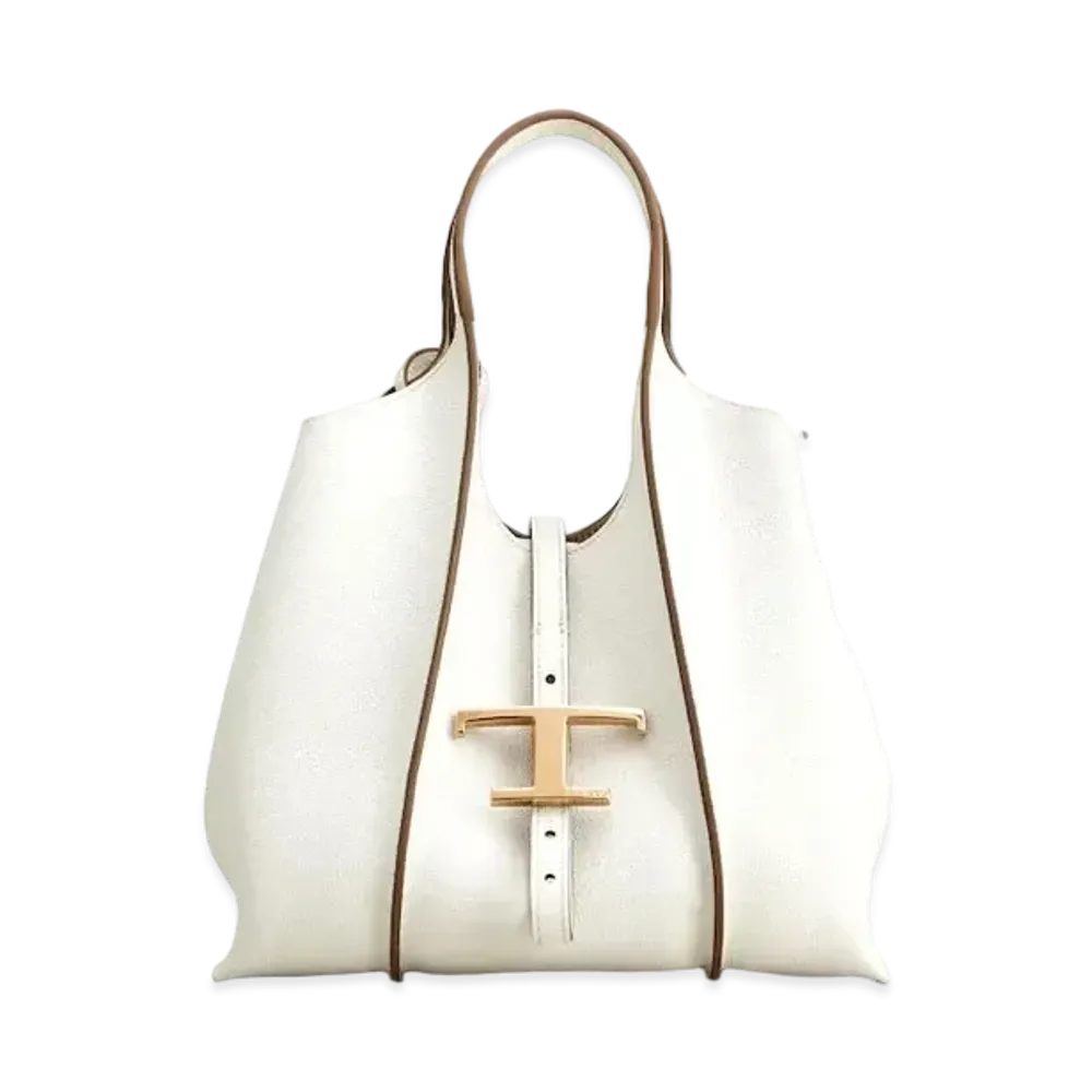 TOD'S T Timeles Leather Shopping Bag Mini "White"