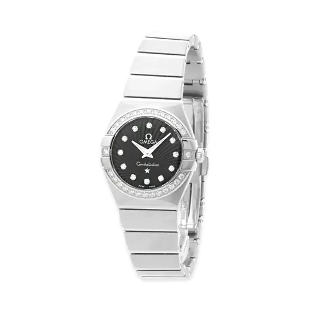 OMEGA Women's Constellation 12P Diamond Bezel Quartz 24mm "Silver/Black"