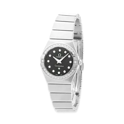 OMEGA Women's Constellation 12P Diamond Bezel Quartz 24mm "Silver/Black"