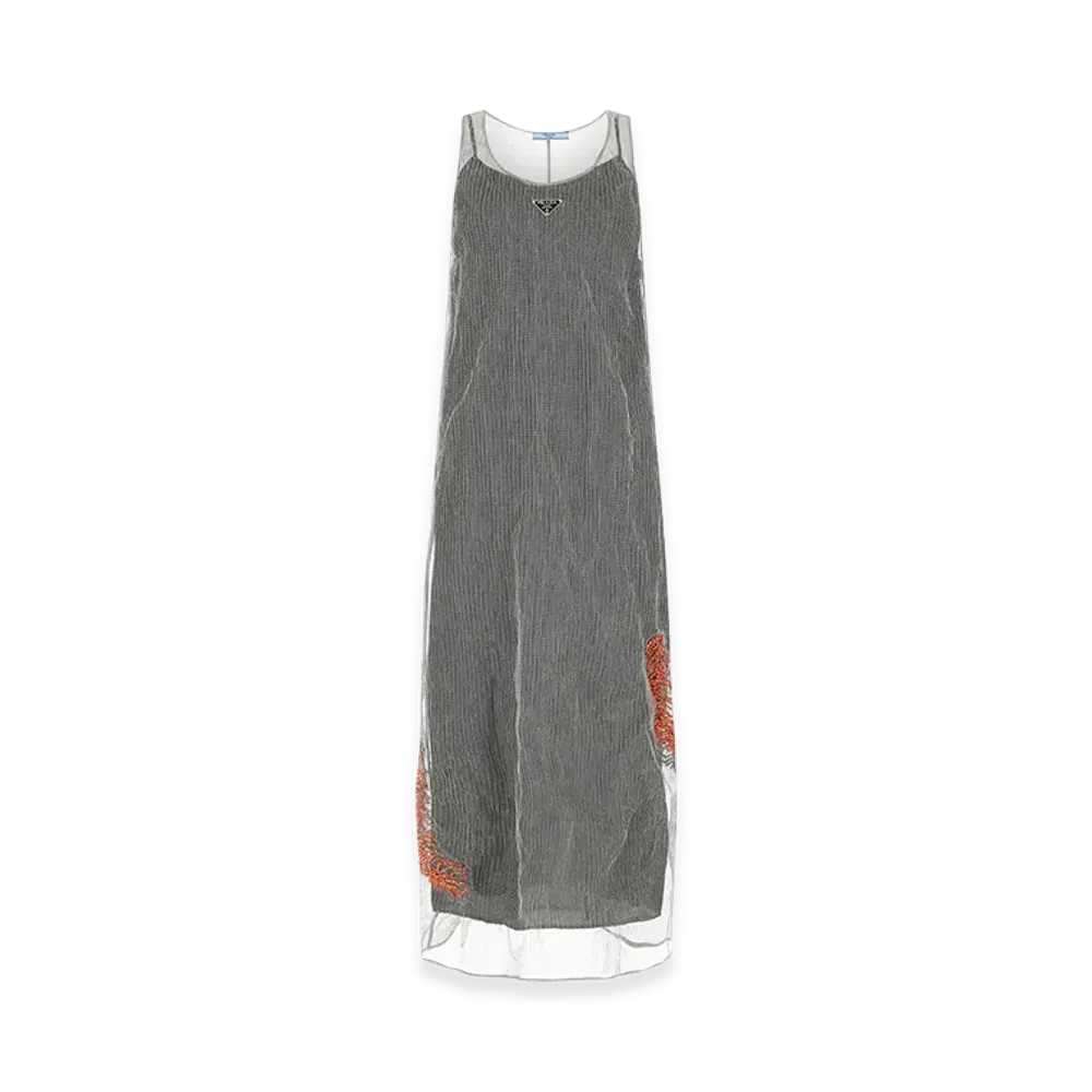 PRADA Women's Mesh Long Dress "Silver"
