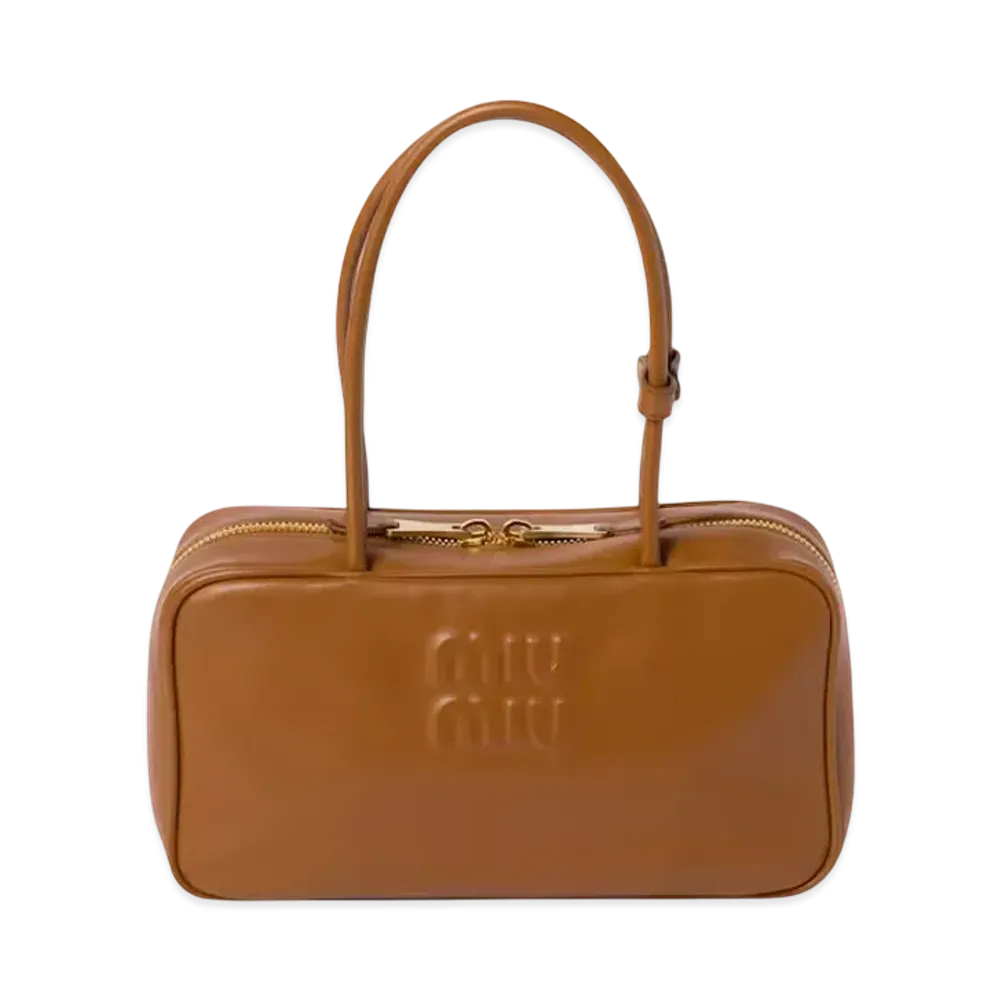 MIUMIU Beau Leather Top-Handle Bag Medium "Cognac"