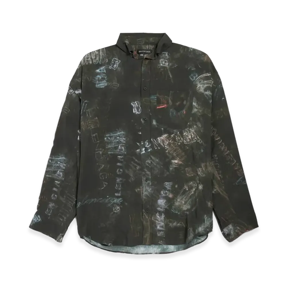 BALENCIAGA Washed Crayon Allover Long Sleeve Cocoon Shirt "Washed Black"