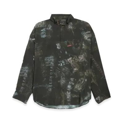 BALENCIAGA Washed Crayon Allover Long Sleeve Cocoon Shirt "Washed Black"