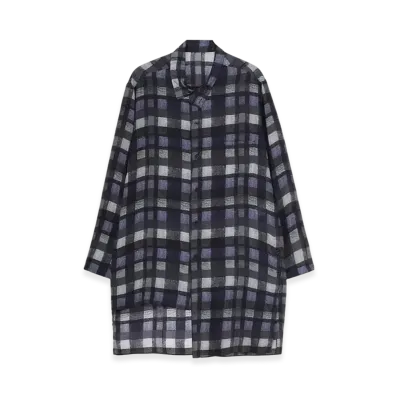 Yohji Yamamoto POUR HOMME Piece Unique/Aoyama Purple Plaid Asymmetry STand Collar Blouse "Purple"