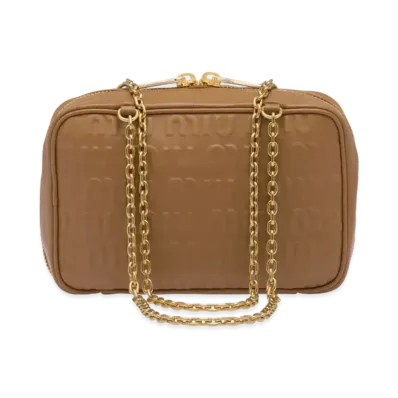 MIU MIU Logo-Embossed Leather Top-Handle Bag "Caramel"