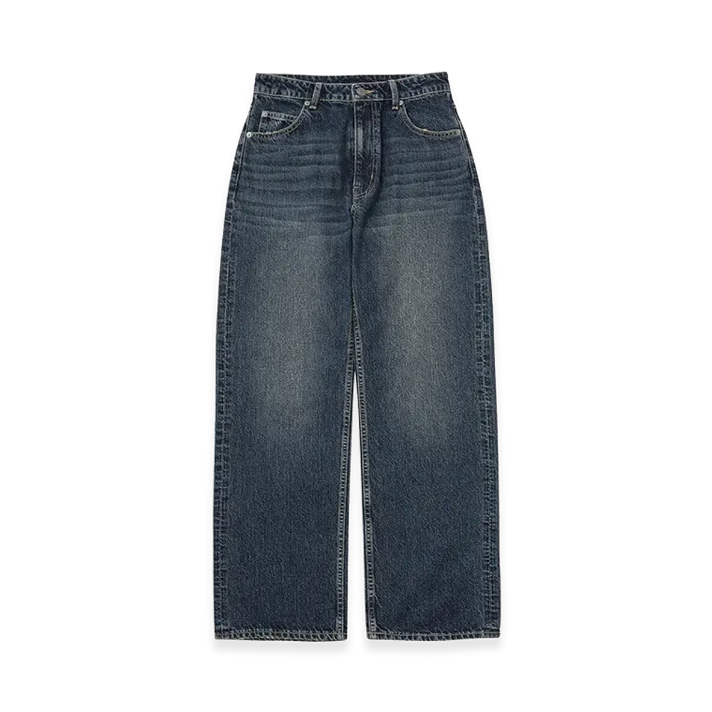X-Girl Women's Face Patch Loose Fit Straight Pants "Light Indigo"