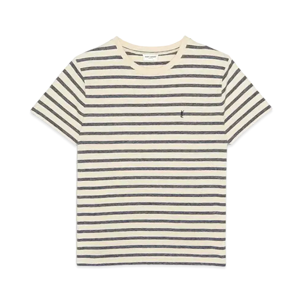 Saint Laurent Striped Monogram T-shirt In Jersey "Naturel et Marine"