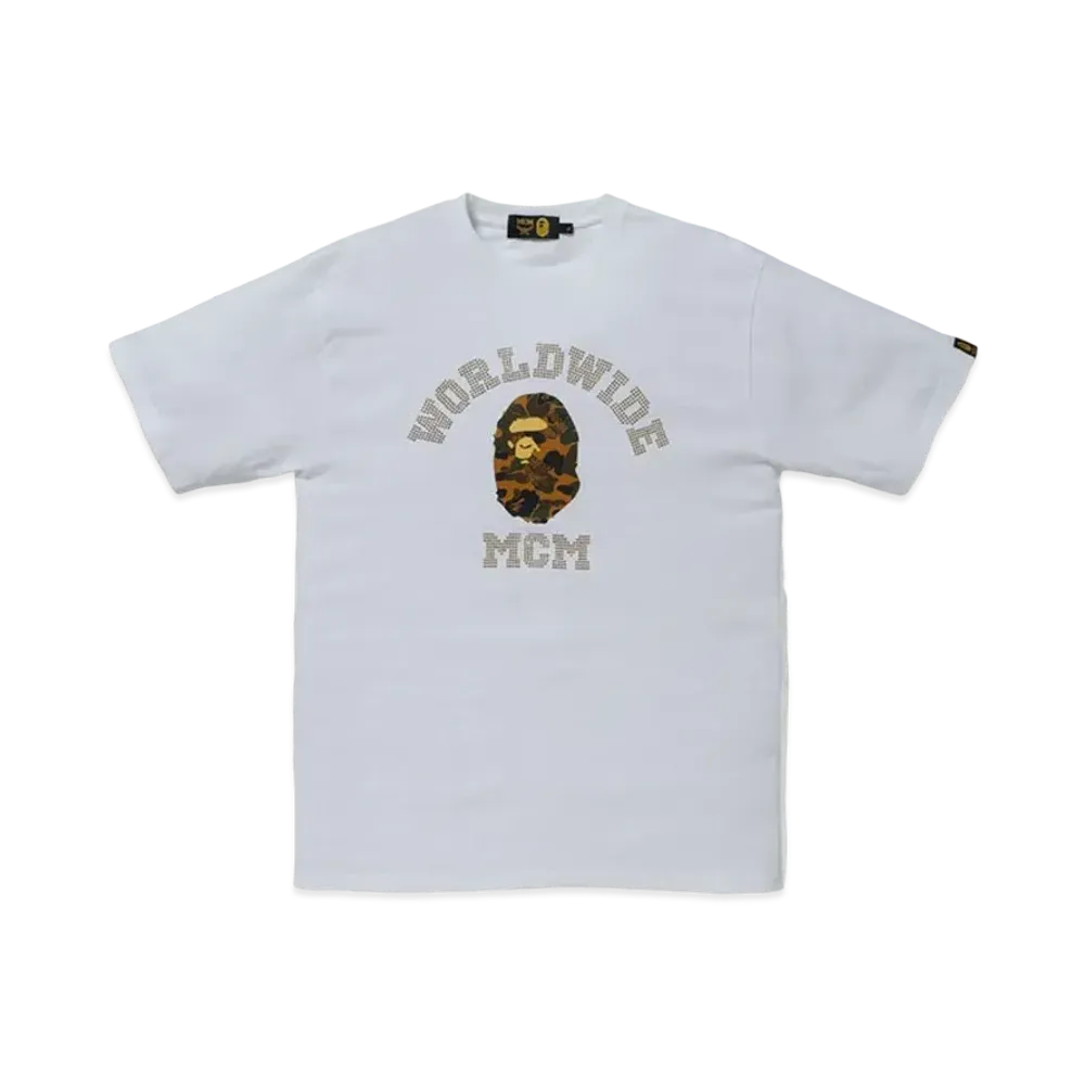 A BATHING APE / MCM Rhinestone College Tee "White"