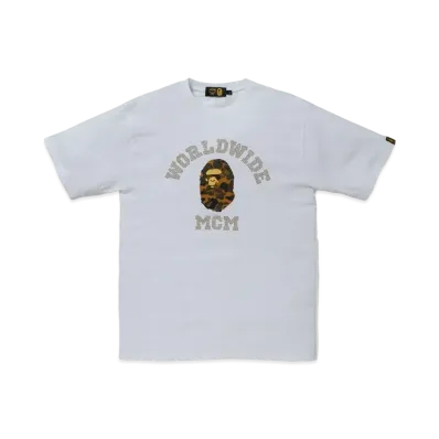 A BATHING APE / MCM Rhinestone College Tee "White"